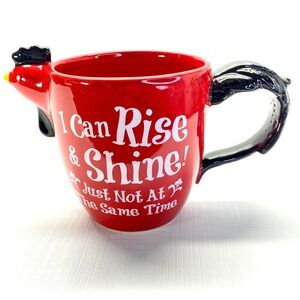 Cracker Barrel Red Stoneware Mug I Can Rise‎ Shine Just Not At Same Time Rooster